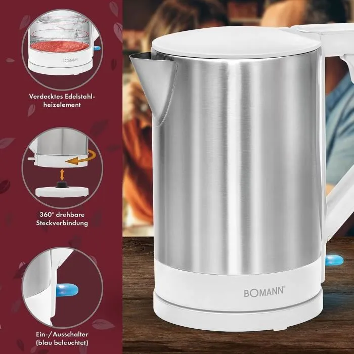 Bouilloire Electrique 1,5 L 2200 W Bomann Wks-3002 Blanc-inox – Image 3