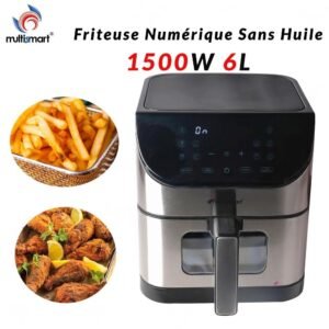 Friteuse INOX Sans Huile Numérique  6L 1500W Avec Fenêtre Multismart MS-AF3336